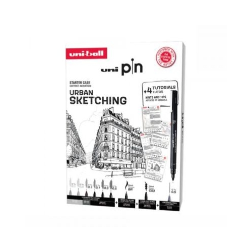 Set cadou 6x Liner UNI PIN-200 SKETCHING 1 brush 1 CS3 1 creion mecanic 0. 5 4 tutoriale carton