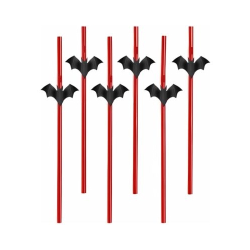 Paie plastic rosii cu lilieci 19. 5cm PartyTime Halloween set 6 buc