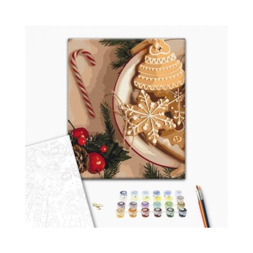 Set pictura pe numere 40x50cm Brushme Turta dulce motive Craciun pensule culori BS52505