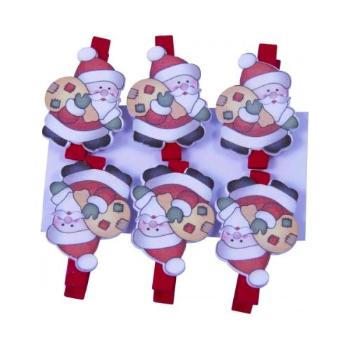 Accesorii creatie lemn carlig Mos Craciun colorat 3. 5 cm set 6 buc Colorarte