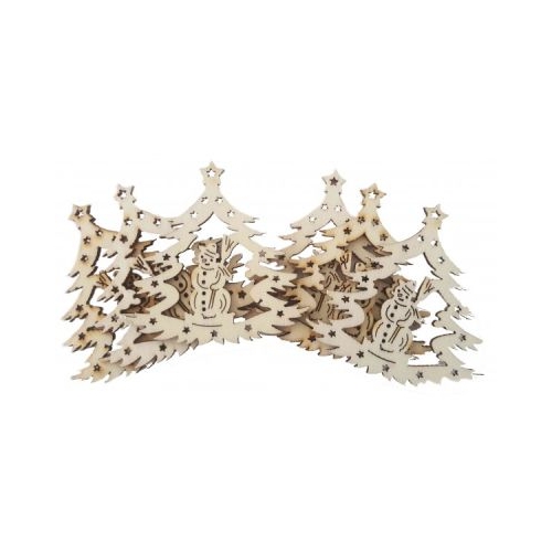 Accesorii creatie lemn decupat brad cu Om de zapada set 6 buc Colorarte FS-MF