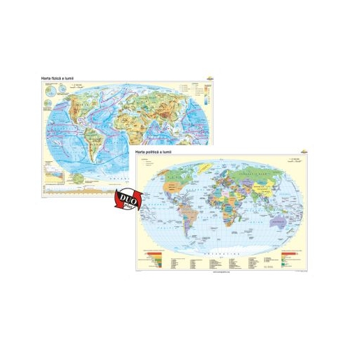 Harta fizica a lumii si Harta politica a lumii Duo Plus 140x100 cm CR-3108DPB