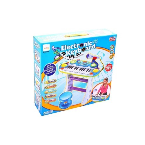 PIANINA ELECTRONICA MALPLAY CU SCAUN SI MICROFON 45 CM ALBASTRU