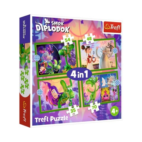 PUZZLE TREFL 4IN1 LUMEA DRAGONULUI DIPLODOK