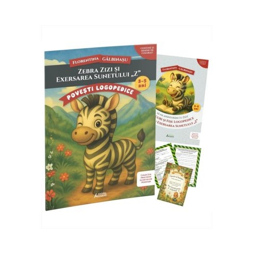 Pachet Logopedic corectare pronuntie sunet Z Zebra Zizi Poveste caiet de exercitii si diploma