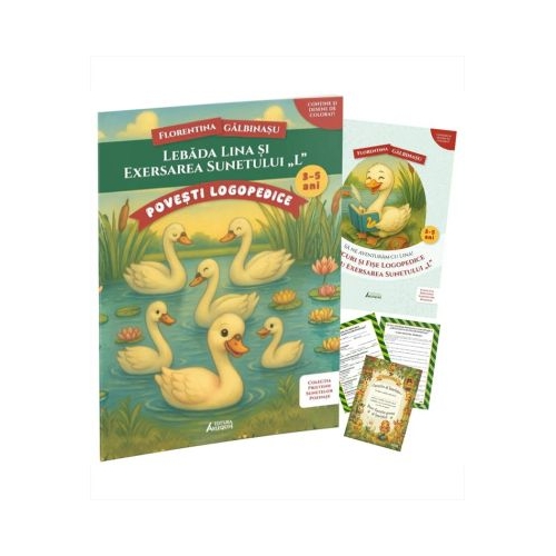 Pachet Logopedic corectare pronuntie sunet L Lebada Lina Poveste caiet de exercitii si diploma