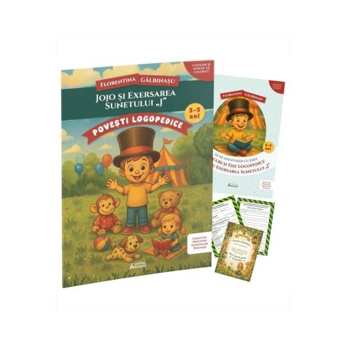Pachet Logopedic corectare pronuntie sunet J Jojo si exersarea sunetului J Poveste caiet de exercitii si diploma