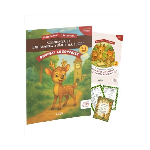 Pachet Logopedic corectare pronuntie sunet E Cerbisor Poveste caiet de exercitii si diploma