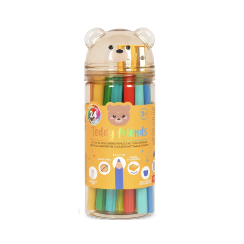Set 24 creioane colorate  ascutitoare - Teddy Friends - Teddy Bear
