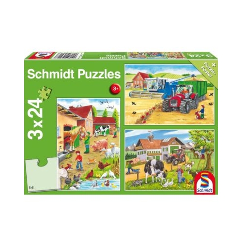 Set puzzle 3 x 24 piese La ferma  poster cadou Schmidt