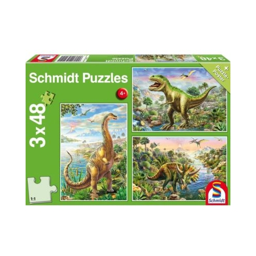 Set puzzle 3 x 48 piese Aventurile dinozaurilor Schmidt