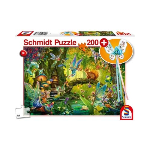 Puzzle 200 piese Zane in padure  Cadou bagheta magica Schmidt