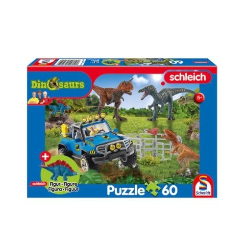 Puzzle 60 piese Dinozauri gigantici  Cadou figurina dinozaur Stegosaurus Schmidt