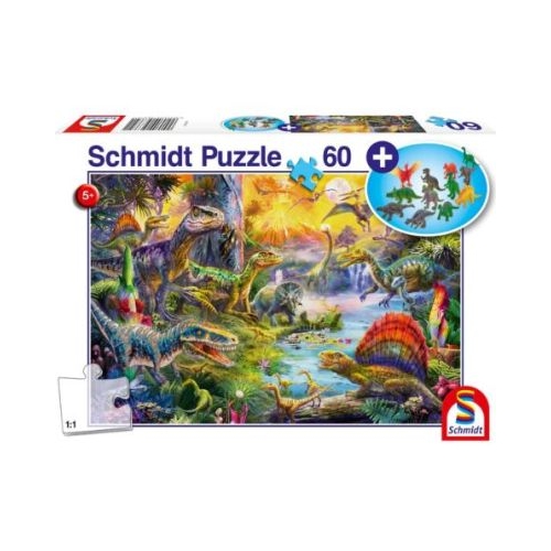 Puzzle 60 piese Dinozauri  Cadou figurina Schmidt