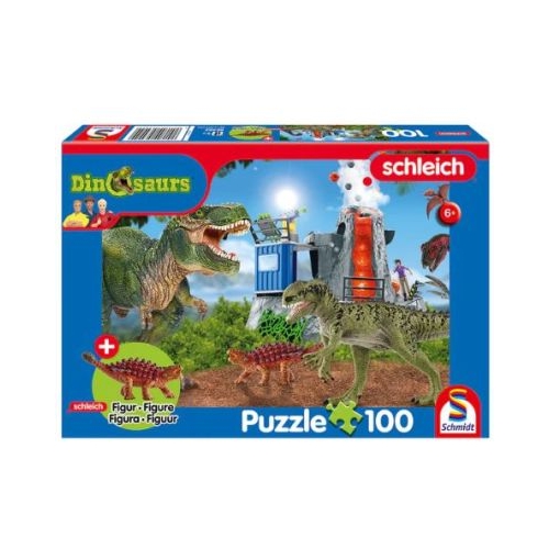 Puzzle 100 piese Dinozauri din timpuri preistorice  Cadou figurina dinozaur Saichania Schmidt