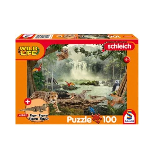 Puzzle 100 piese Viata salbatica in padurea tropicala  Cadou figurina pui de crocodil Schmidt