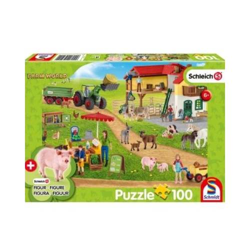 Puzzle 100 piese Schleich - Farm World Ferma si piata  Cadou figurina animal Schmidt