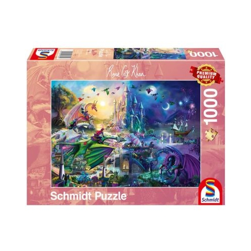 Puzzle 1000 piese Rose Cat Khan - Competitia nocturna a dragonilor Schmidt