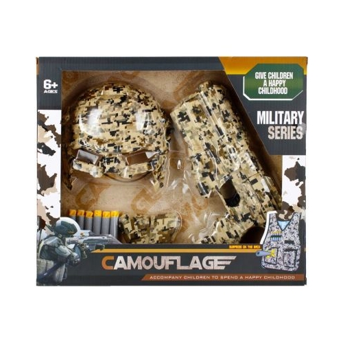 Set militar - pistol cu munitie si echipament de camuflaj - 17 piese MegaCreative 482733 6 ani
