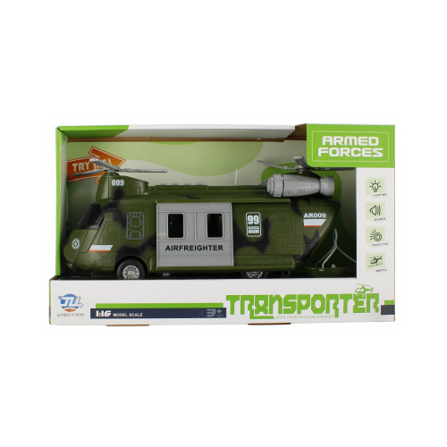 Elicopter militar de transport cu 2 elice MegaCreative 523951 28cm cu sunete si lumini plastic verde 3 ani