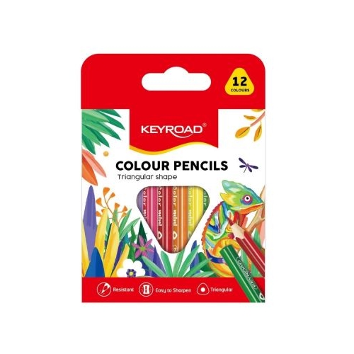 Creioane colorate Keyroad KR971285 triunghiulare 12 culori blister carton