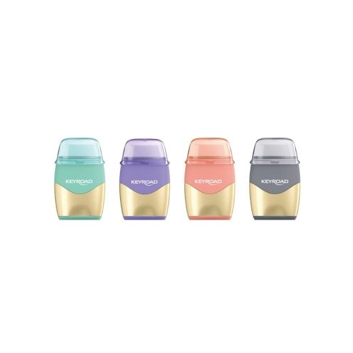 Ascutitoare dubla Keyroad KR972935 diverse culori metalizate plastic cu radiera