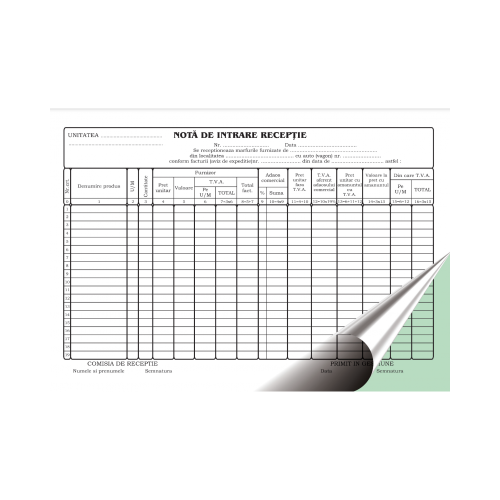 Tipizat - NIR cu TVA - A4 landscape 2 exemplare autocopiativ carnet 50 seturi