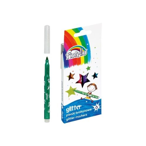 Marker cu vopsea Fiorello GR-118 varf rotund 1.5mm set 6 culori cu sclipici galben orange rosu mov verde albastru
