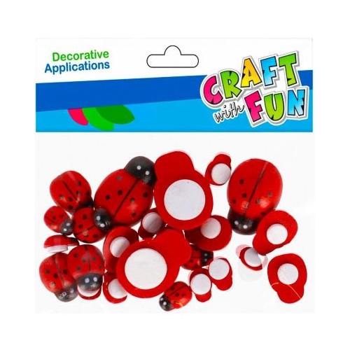 Accesorii creatie - buburuze plastic diverse dimensiuni set 28 buc Craft with Fun 501442
