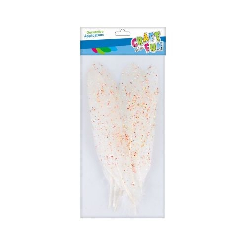 Accesorii creatie - pene alb 18-20cm cu sclipici fluorescent set 6 buc Craft with Fun 463670
