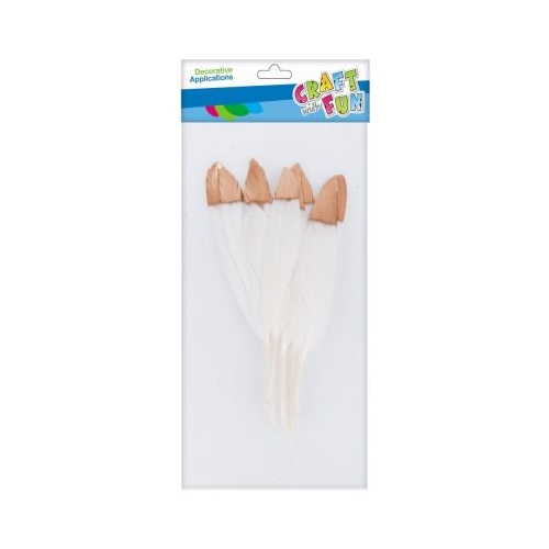 Accesorii creatie - pene albe cu auriu 14 cm set 8 buc Craft with Fun 463660