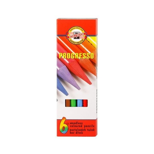 Creioane colorate fara lemn Koh-i-noor Progresso K8755-6 6 culori cutie carton