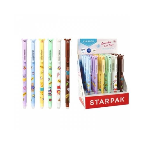 Pix cu gel cu stergere Starpak 0. 5 mm cu mecanism cu guma de sters diverse culori model Teddy Bear scris albastru