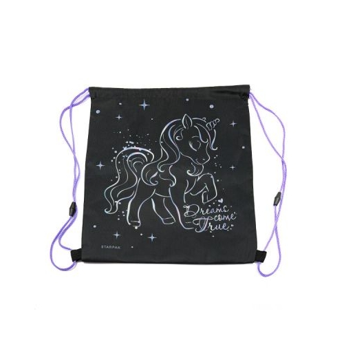 Rucsac cu snur pentru copii Starpak Unicorn Holo negru cu mov 38. 5x33 cm