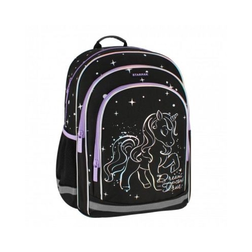 Ghiozdan Starpak Unicorn Holo 39 cm 3 compartimente negru