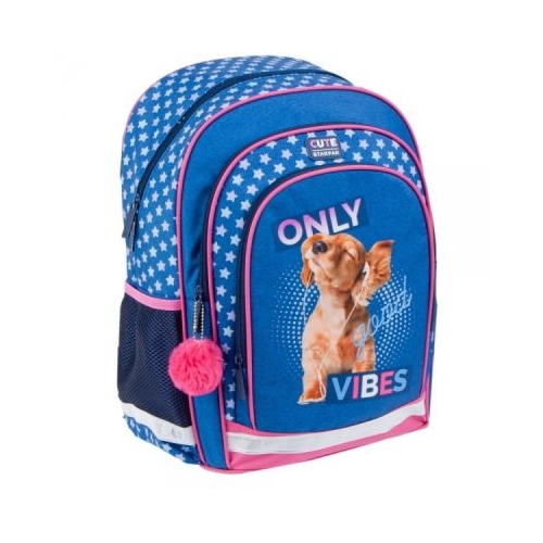 Ghiozdan Starpak Good Vibes 2 comparimente 3 buzunare albastru cu roz