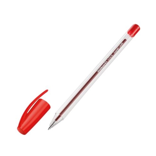 Pix cu bila Pelikan Stick Super Soft cu capac corp transparent rosu