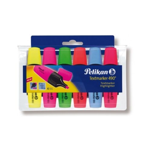 Set 6 textmarkers culori fluorescente galben roz verde orange albastru rosu 490 943316 varf tesit 1-5mm Pelikan