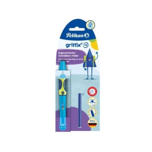 Stilou Graffix4 820349 varf M alimentare rezerve corp plastic 1 rezerve pentru dreptaci neon blue blister Pelikan