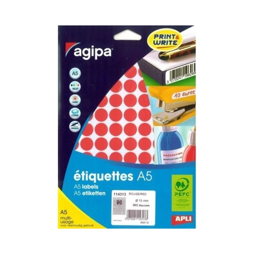 Etichete autocolante Agipa 114313 96A5 15 mm permanente rotund rosu top 10 coli 960 buc.