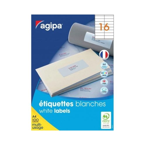 Etichete autocolante Agipa 101126119005 16A4 105x35 mm permanente colturi drepte alb top 100 coli 1600 etichete