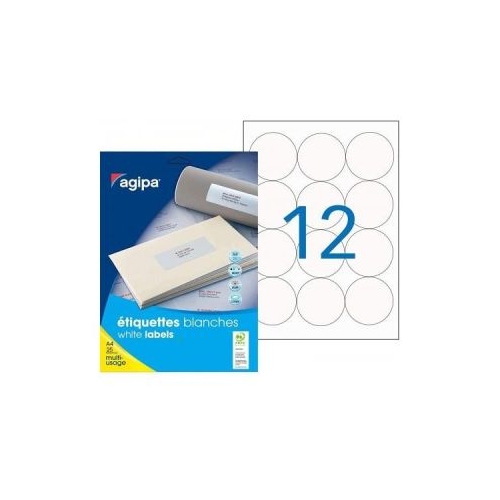 Etichete autocolante Agipa 119642 12A4 63. 5mm permanente rotund alb top 25 coli 300 etichete
