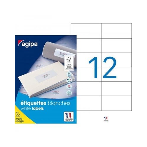 Etichete autocolante Agipa 101032 12A4 105x49. 39mm permanente colturi drepte alb top 100 coli 1200 etichete