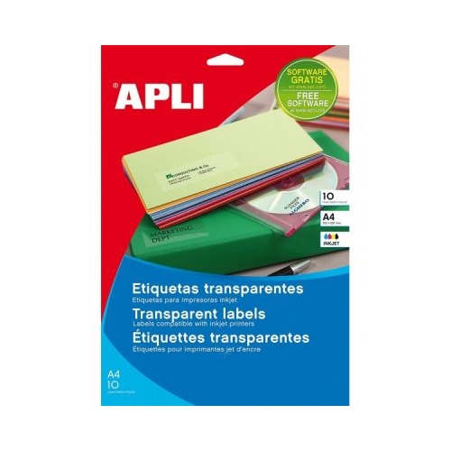 Etichete autocolante Apli 10053 1A4 210x297mm permanente colturi drepte transparent pentru inkjet top 10 coli 10 et.