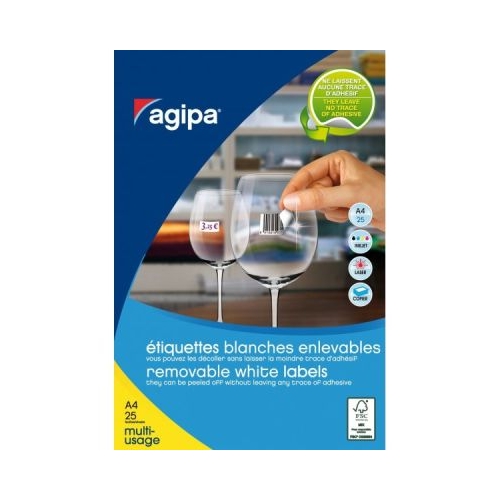 Etichete autocolante Agipa 119647 88A4 45x8mm permanente colturi rotunjite alb pentru bijuterii top 25 coli 2200 et.