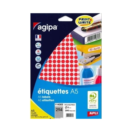 Etichete autocolante Agipa 114303 294A5 8 mm permanente rotund rosu top 10 coli 2940 buc.