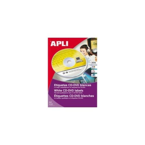 Etichete autocolante Agipa 101141 2A4 40114mm permanente rotund alb pentru CDDVD top 100 coli 200 etichete