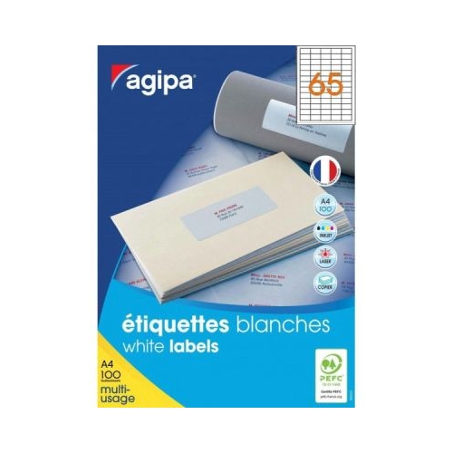 Etichete autocolante Agipa 101113102199 65A4 38x21. 2 mm permanente colturi drepte alb top 100 coli 6500 etichete