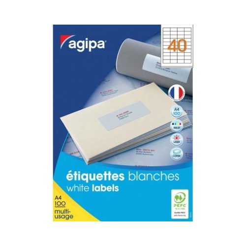 Etichete autocolante Agipa 100984 40A4 52. 5x29. 7 mm permanente colturi drepte alb top 100 coli 4000 etichete