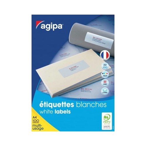 Etichete autocolante Agipa 101128 33A4 70x25 mm permanente colturi drepte alb top 100 coli 3300 etichete